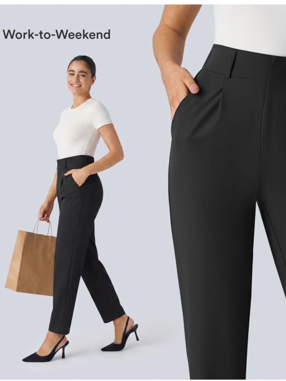 NWOT HALARA Flex High Waisted Pocket Solid Black Tapered Work Pants XL